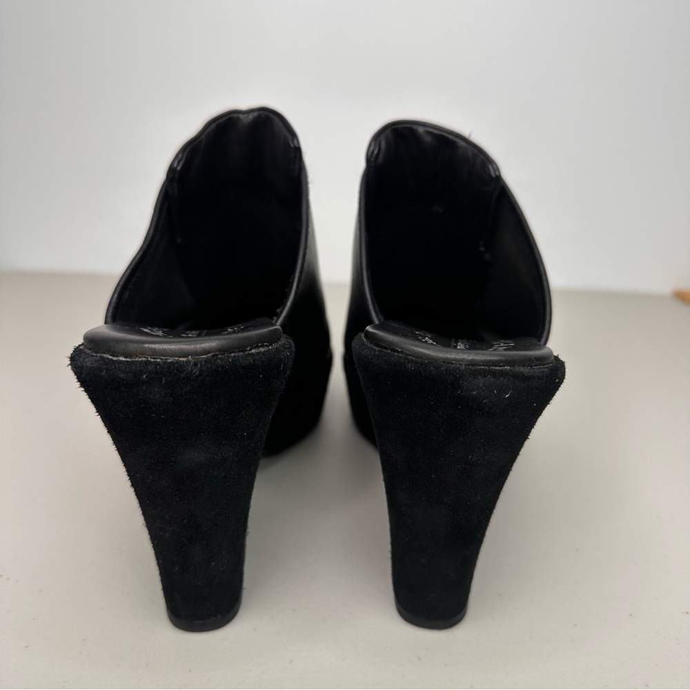 Kork-Ease Leather Heeled Clogs Women’s 10 Black Leather Slip-on Mule Zipper Shoe - Picture 5 of 16